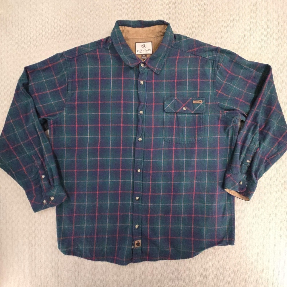 Legendary Whitetails Shirt Mens 2XL Green Plaid Flannel Long Sleeve Button Up